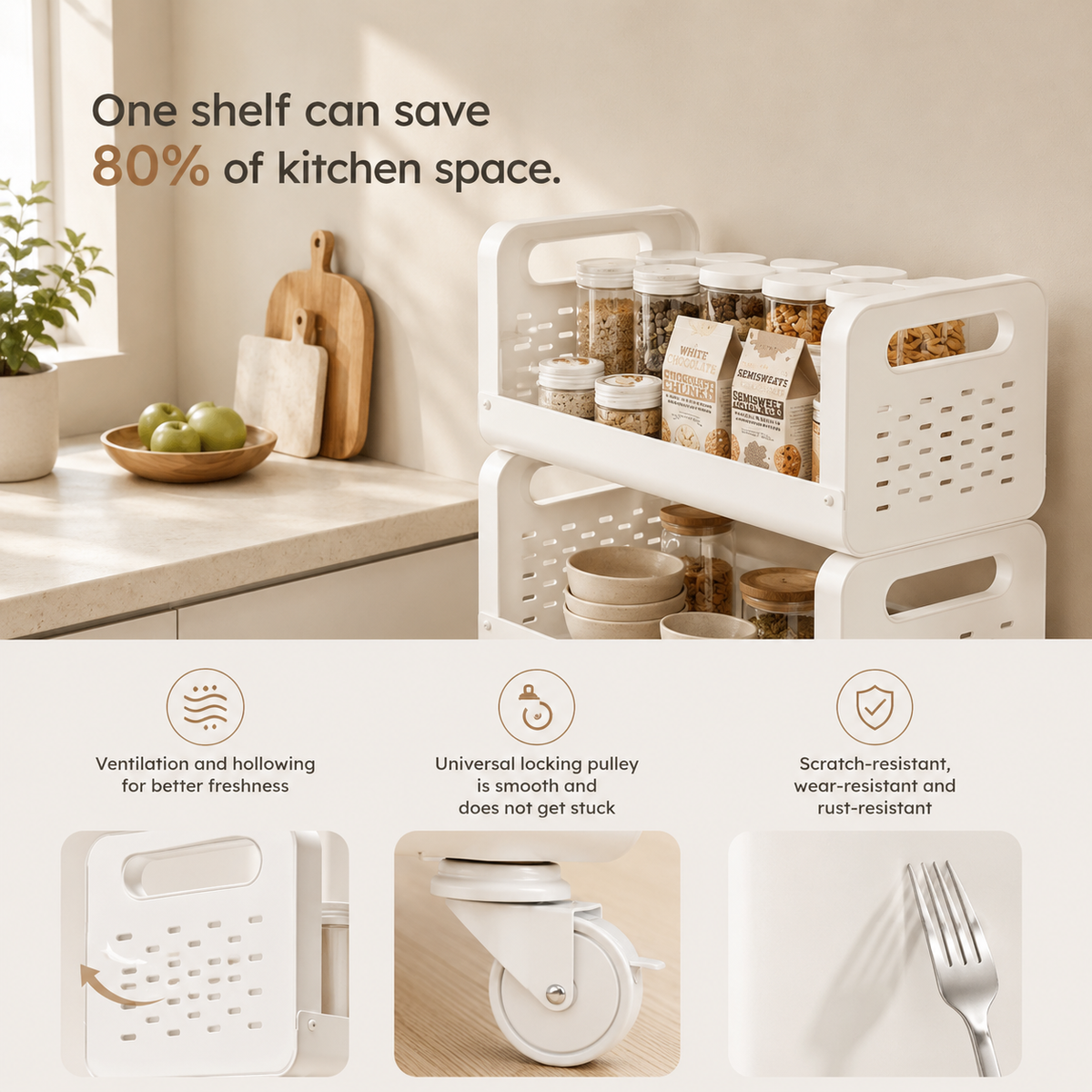 HOMERO Space Saving Utility Storage Rack with Wheels and Ventilated Shelves 4 Layer