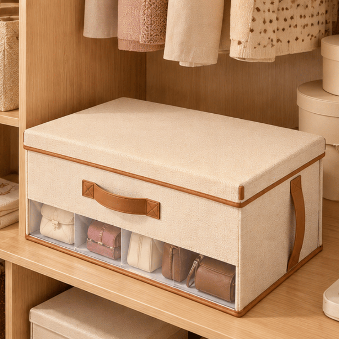 Multipurpose Fabric Covered Storage Box with Clear Window
