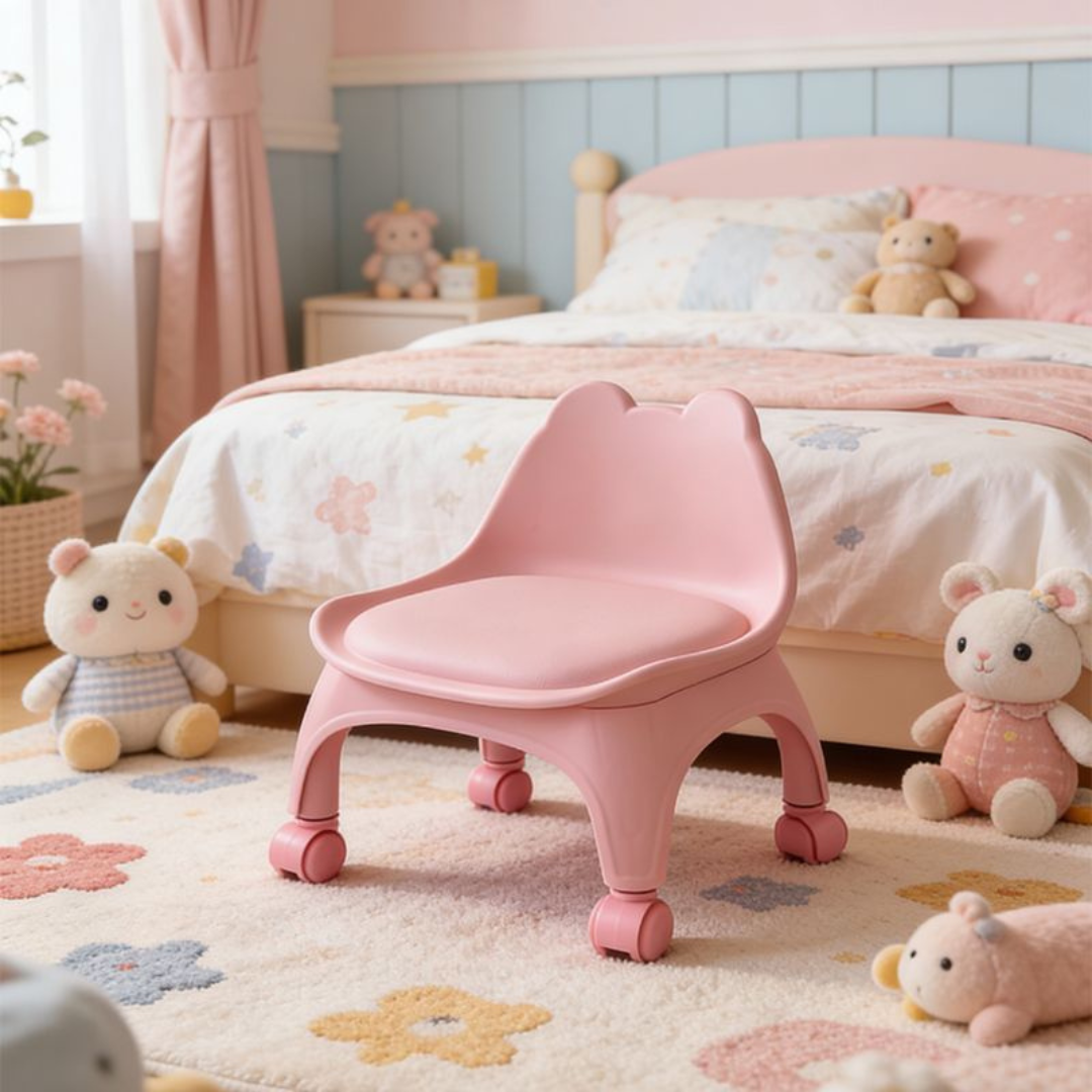 Cute Bear Baby Bucket Plastic Chair with Wheels