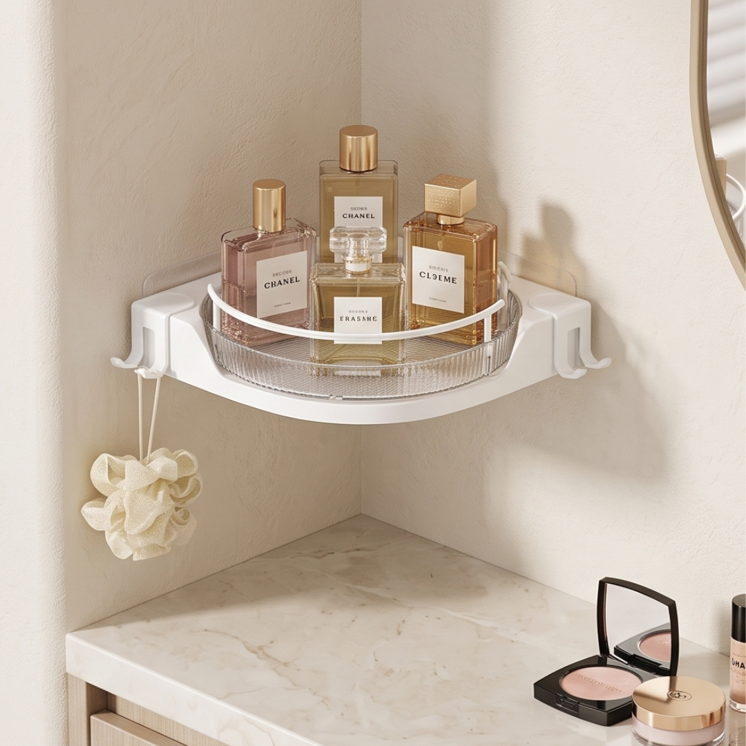 360° Rotating Corner Shower Caddy Space Saving Bathroom Organizer