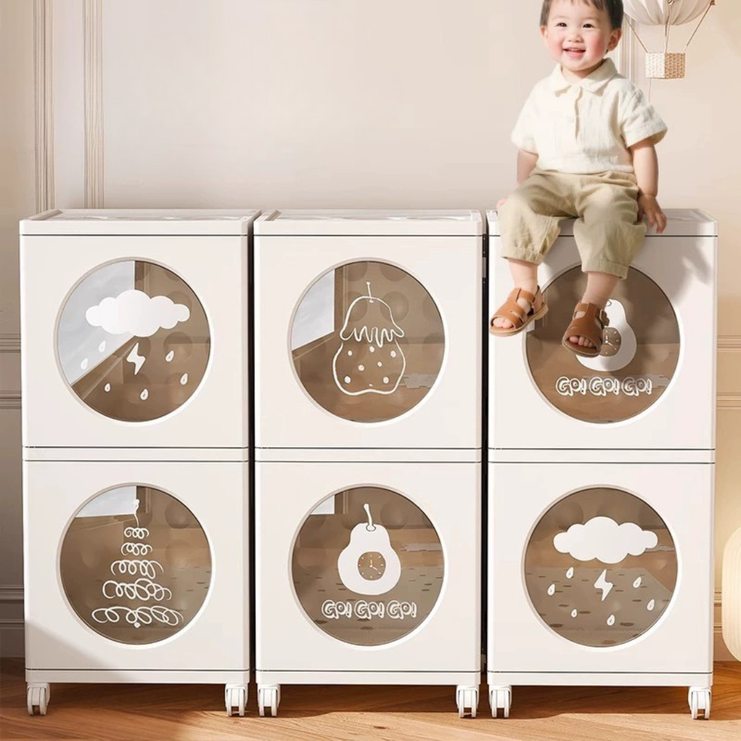 Foldable Multi Purpose Storage Cabinet with Wheels and Transparent Doors
