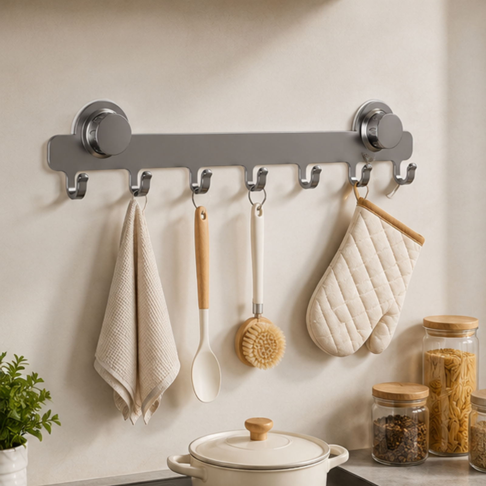 Premium Carbon Steel Suction Cup Multi Hook Organizer