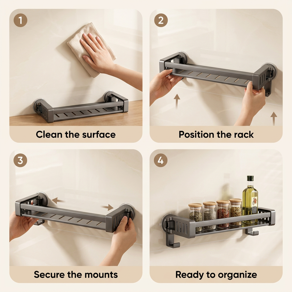 Homero Suction Cup Wall Mounted Kitchen Rack with Hook
