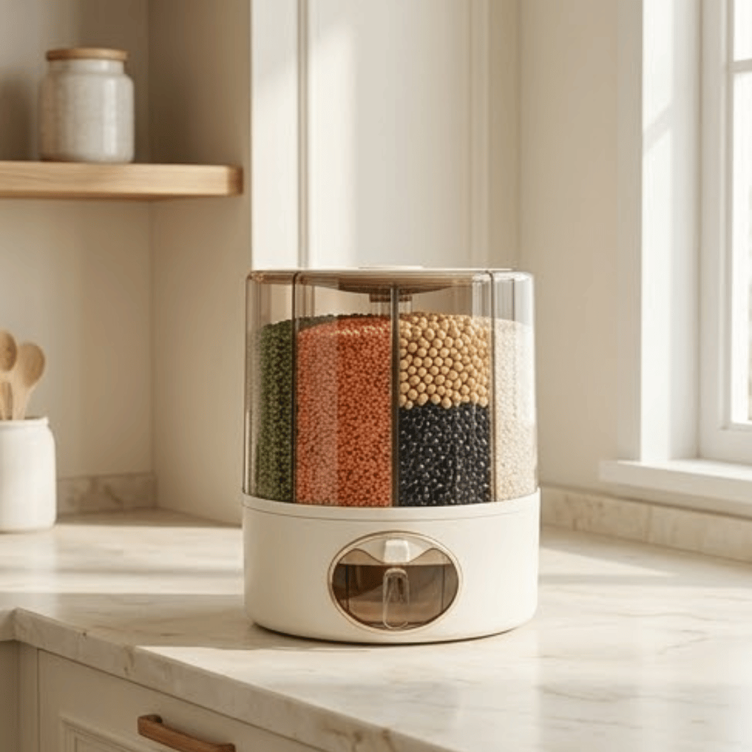 360° Rotating Six Section One Press Grain Storage Container