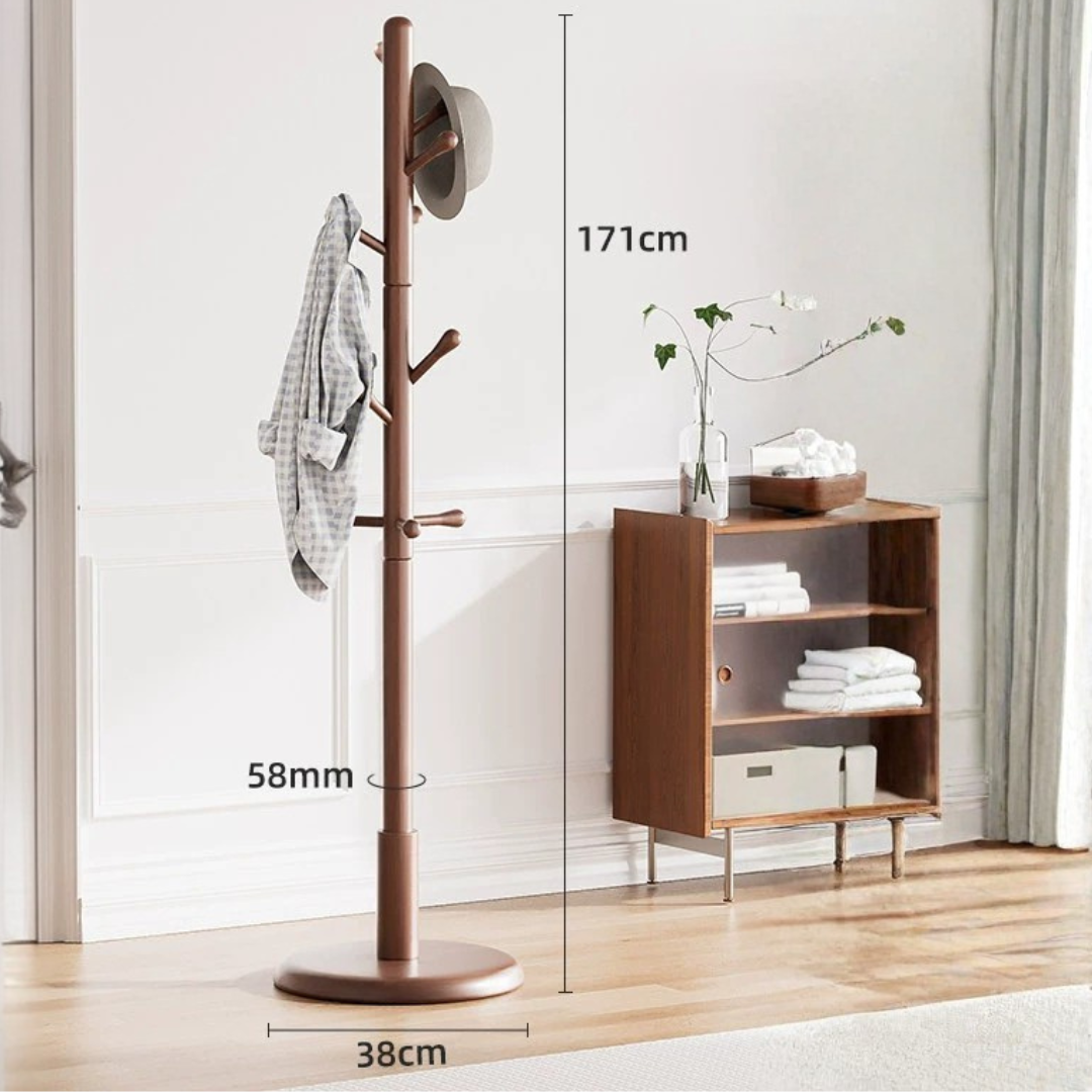 Natural Sheesham Wood Freestanding Coat Rack with Eight Hooks