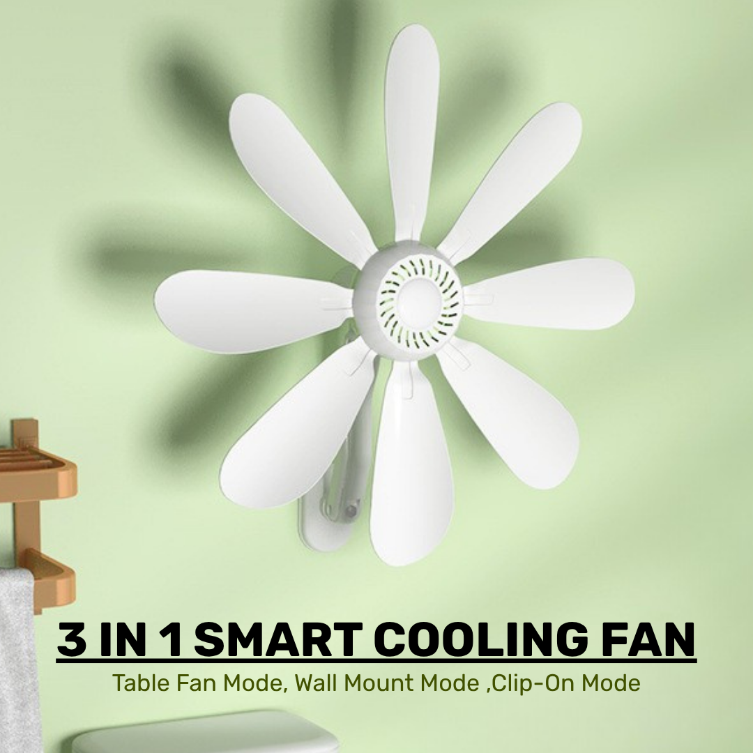 Portable 3 in 1 Rechargeable Wall Mount Clip Table Fan - 8 Blade