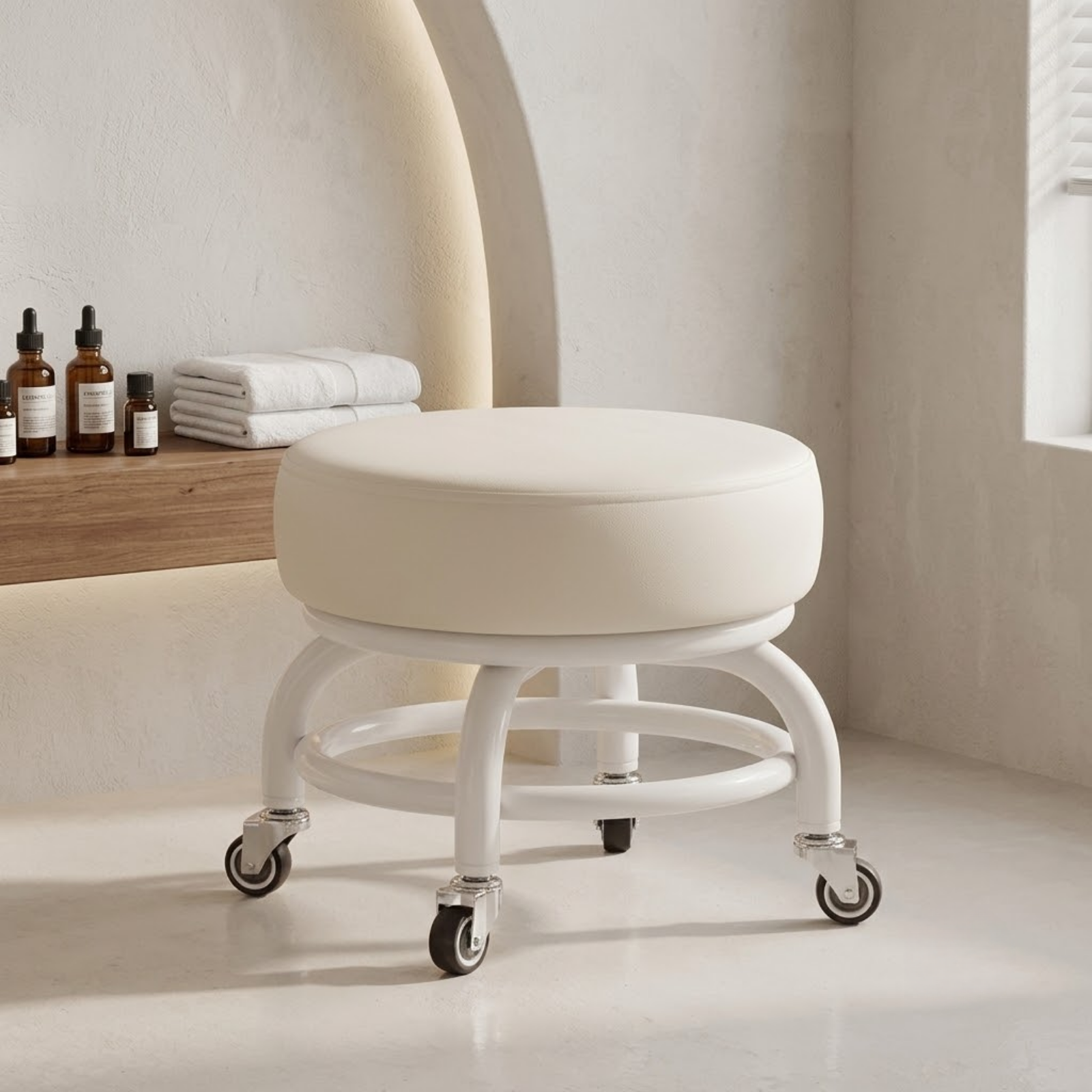 360° Rotating PU Cushion Seat Rolling Stool
