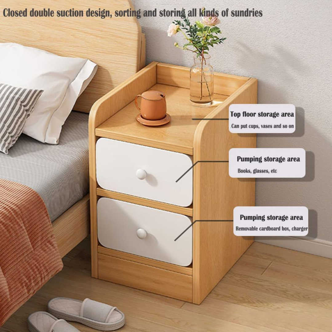 Modern Wooden Bedside Table with Drawer Open Storage Shelf
