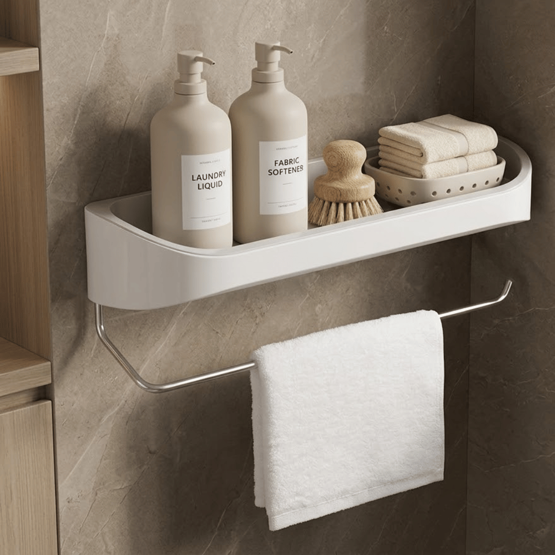 Wall Mounted Bathroom Organizer With Drainage Rack & Guardrail