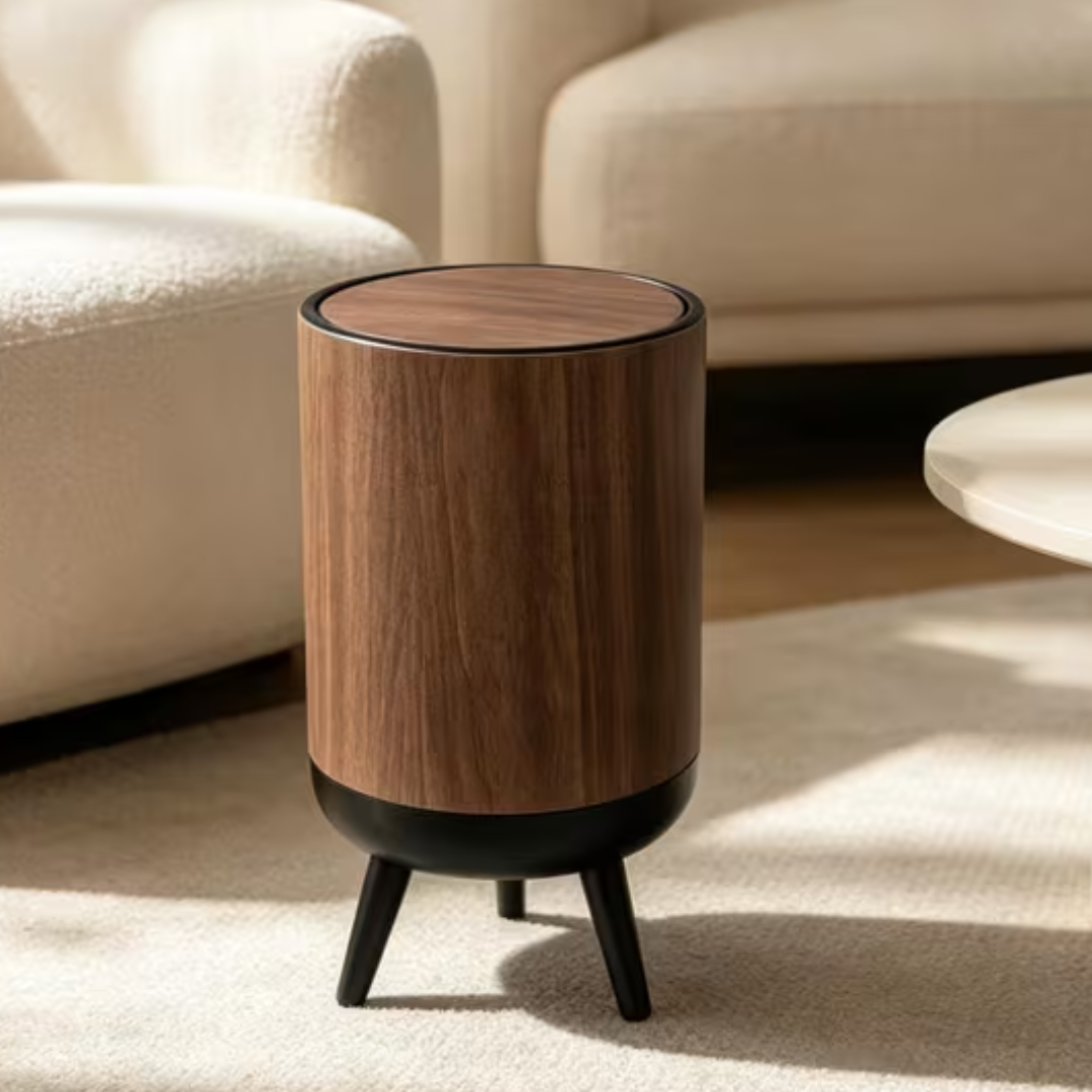 Nordic Style Wooden Grain Elevated Trash Can - 15L Capacity