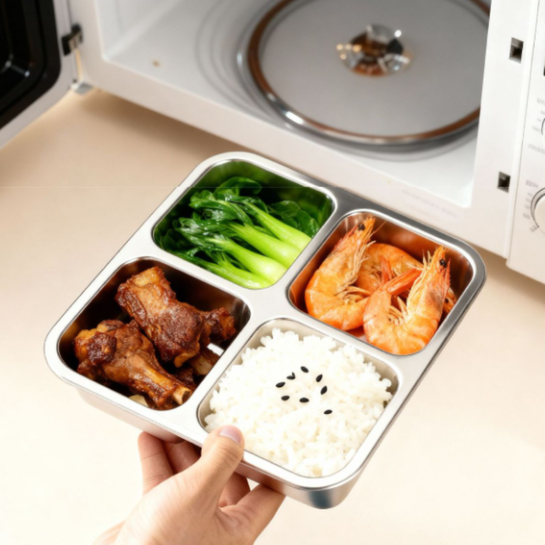 Stainless Steel 4 Compartment Airtight Lunch Box - 720ML