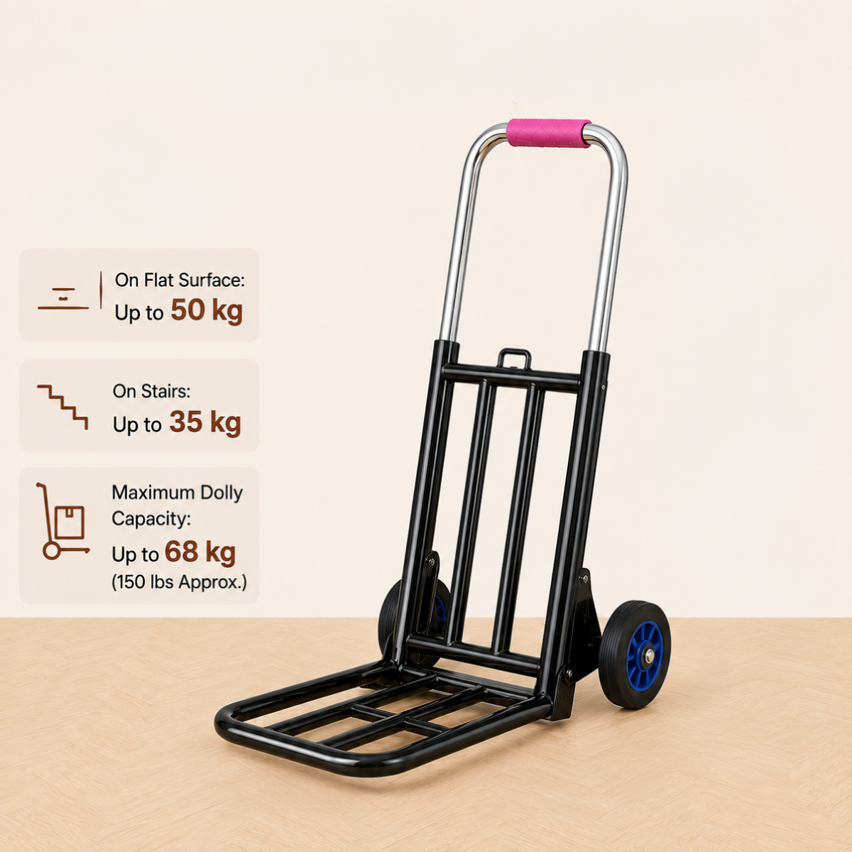 Heavy Duty Foldable Stair Climbing Hand Truck Trolley with Adjustable Handle