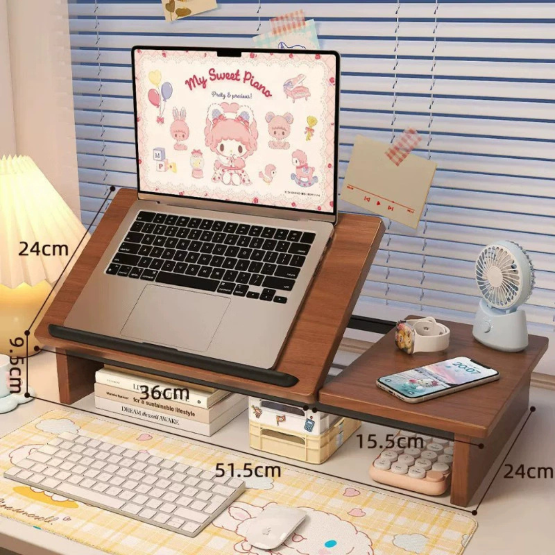 Adjustable Wooden Laptop Stand Monitor Riser Desk Organizer