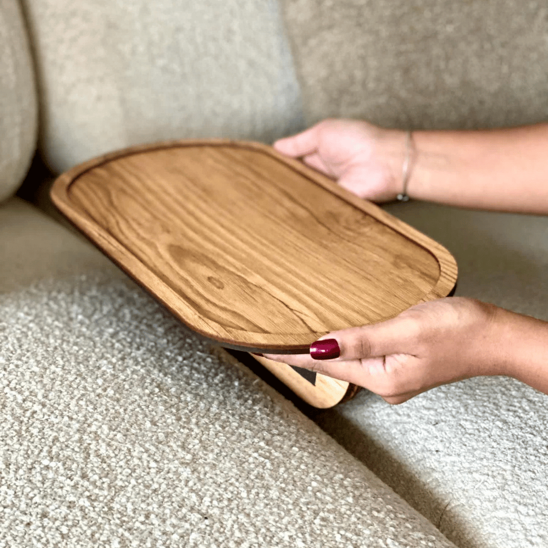 Multiuse Wooden Sofa Tray Organizer