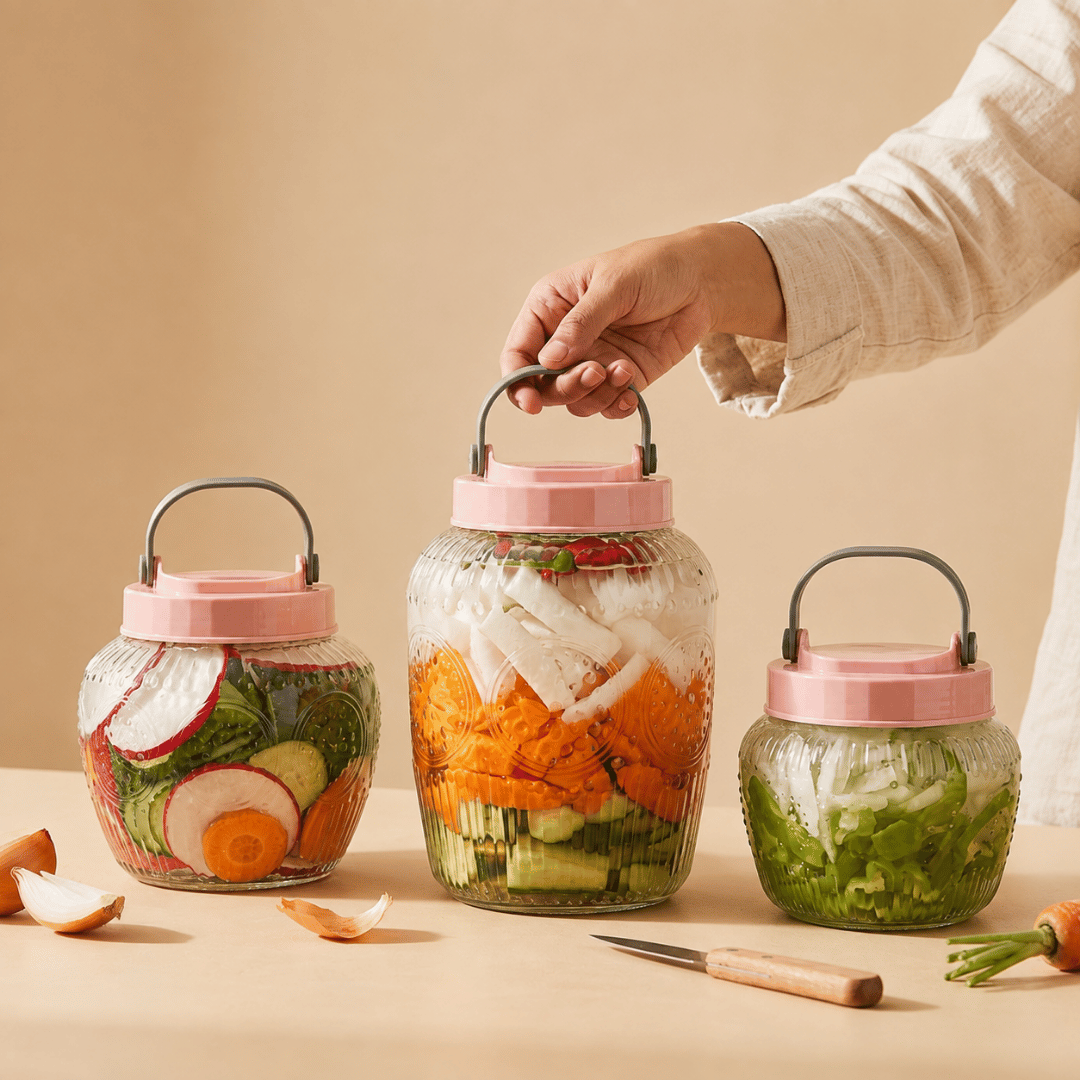 Homero Multi-Use Glass Jar with Handle and Airtight Lid Set of 3