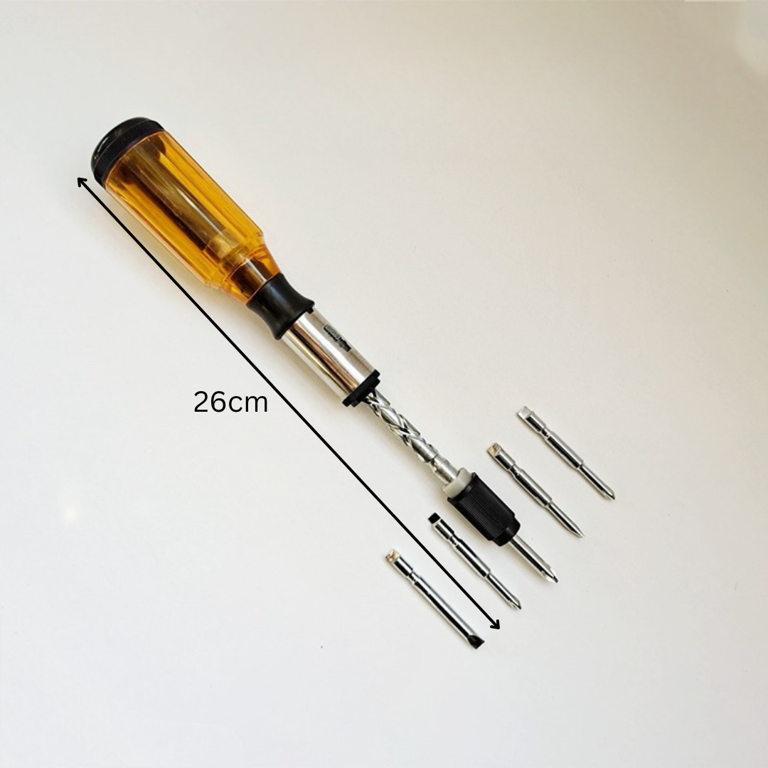 HOMERO Ergonomic Handle Push Pull Ratchet Screwdriver with 5 Heads