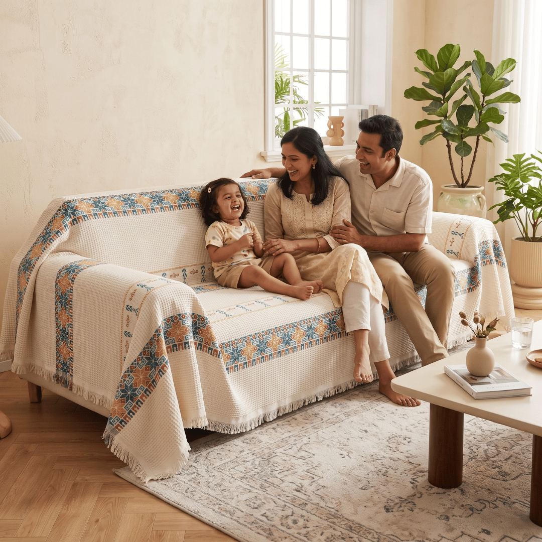 Premium Multipurpose Chenille Sofa Cover with Decorative Tassels