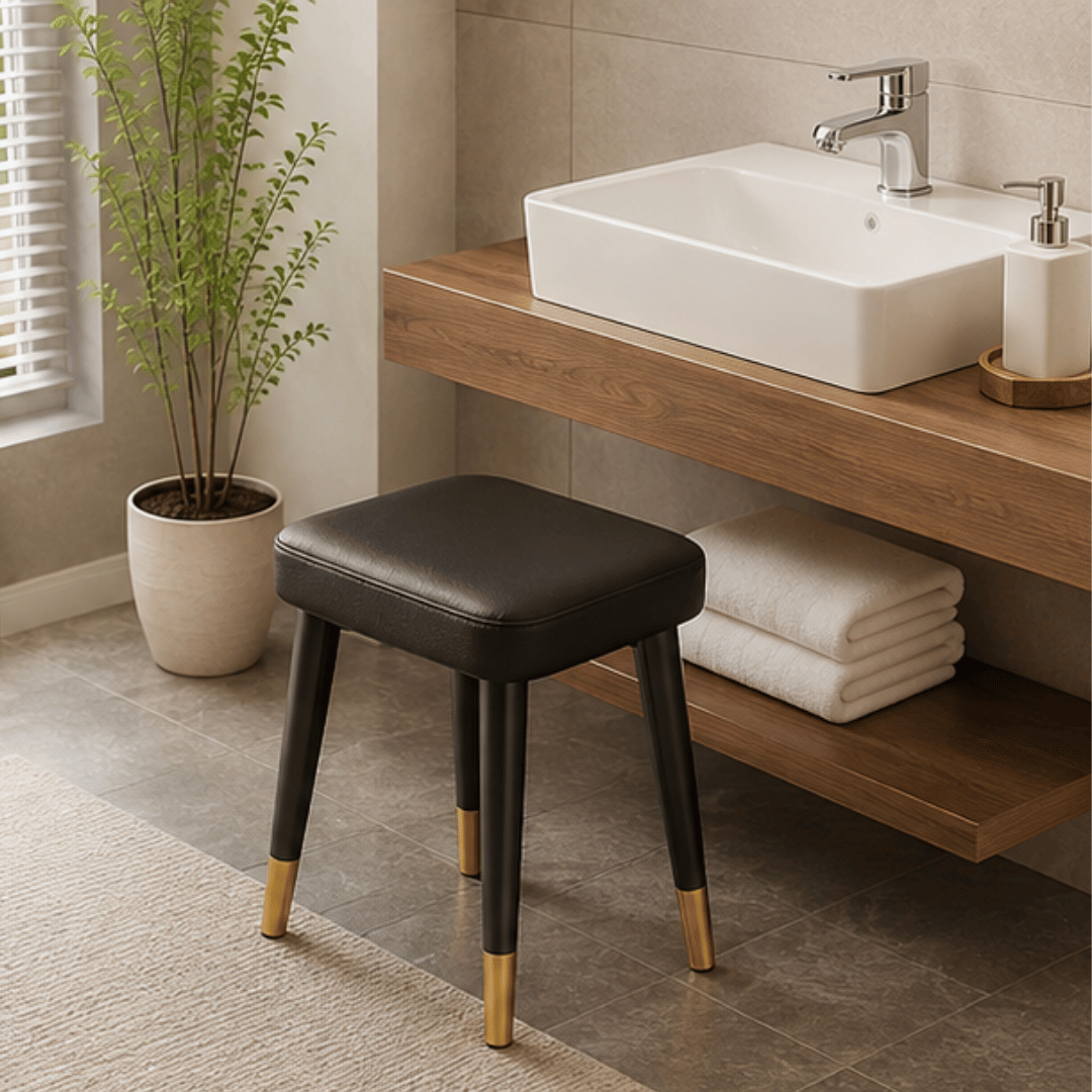 Premium Stackable PU Leather Comfortable Padded Gold Metal Legs Stool