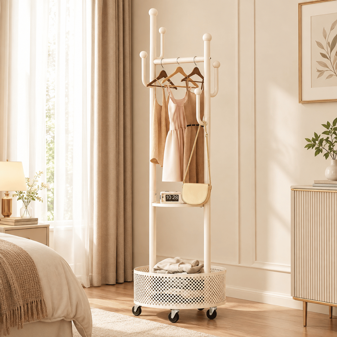 Luxury Modern Rolling Clothes Organizer With Storage Basket