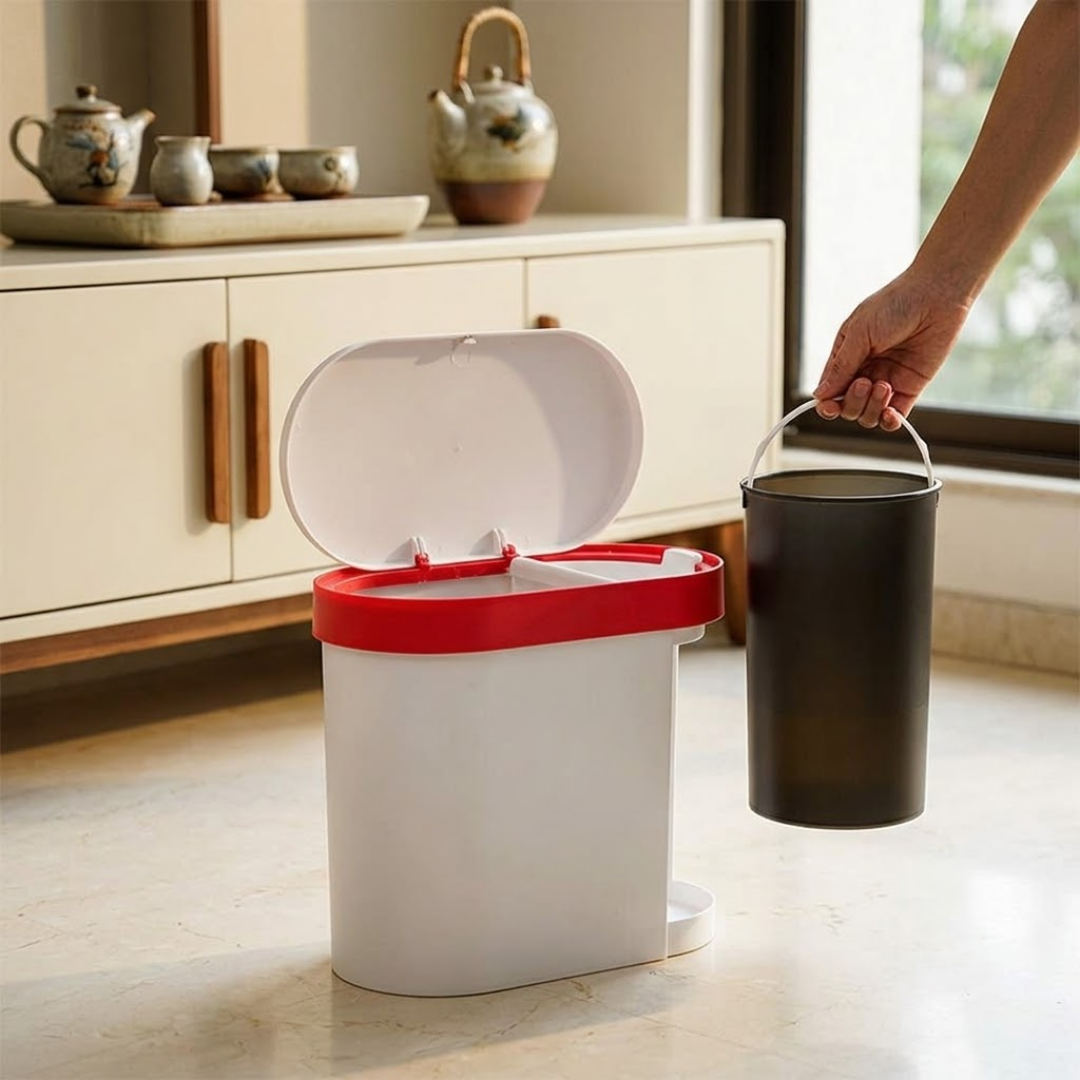 Multipurpose Dry Wet Separation Plastic Waste Bin With Sealed Lid (15L)