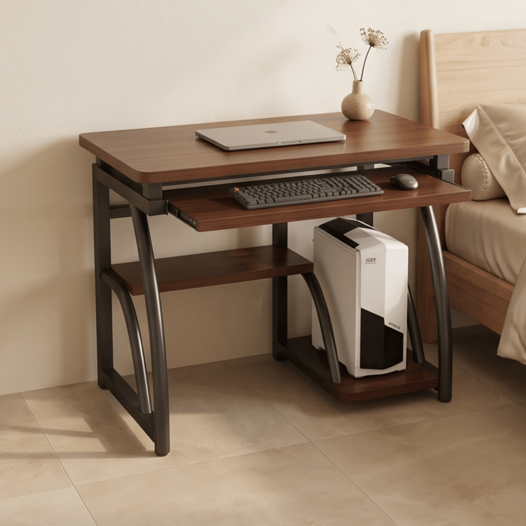 Premium Wooden Computer Desk Table with Bookshelf & Retractable Keyboard Tray