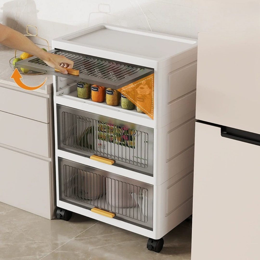 HOMERO Multi Layer Design Flip Top Modular Storage Cabinet with Wheels