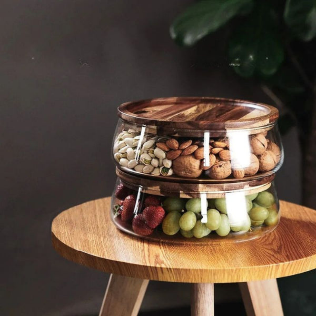 HOMERO Premium Multi-Purpose Glass Airtight Storage Bowl with Wooden Lid