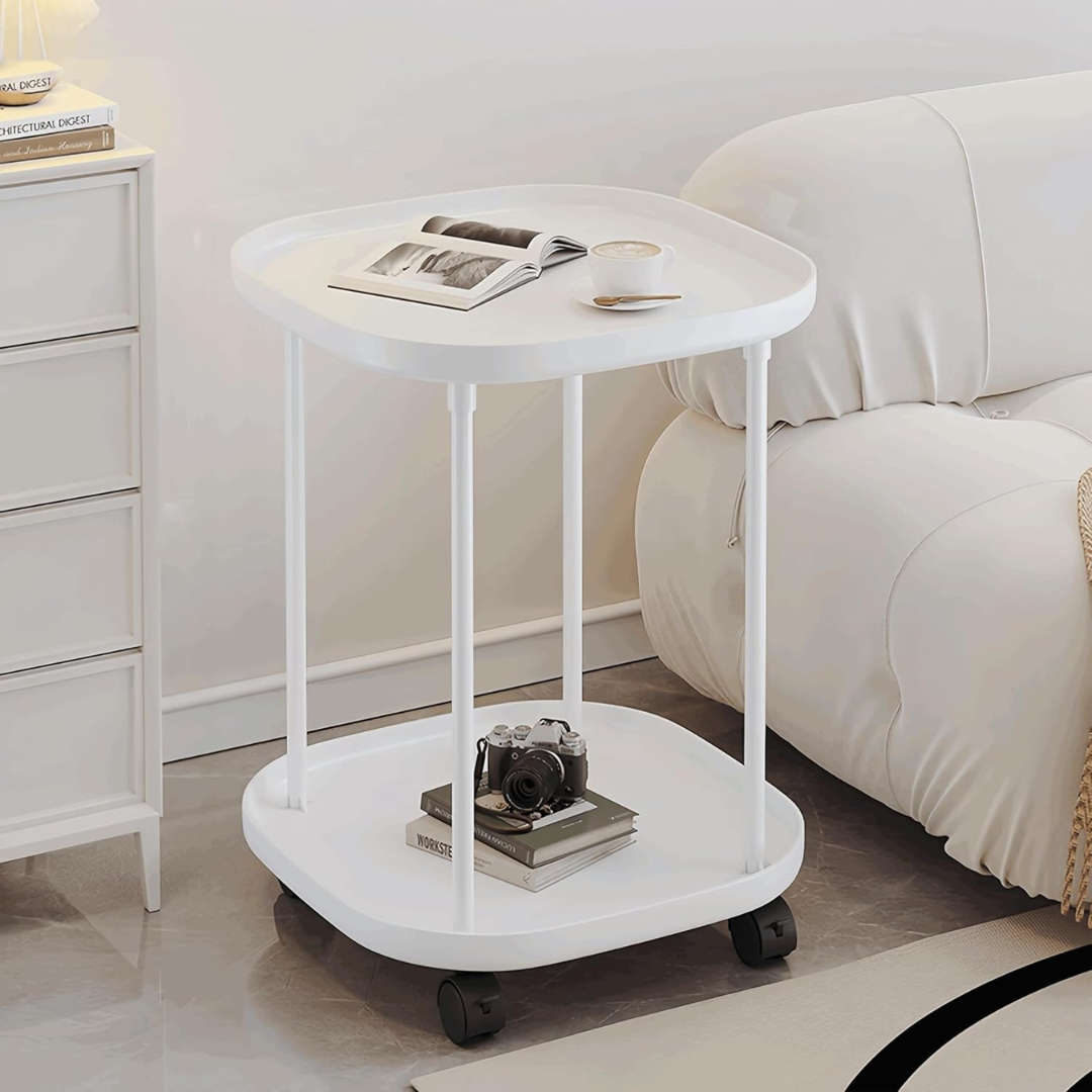 Homero Multipurpose Plastic Side Table with Wheels (2 Layer)