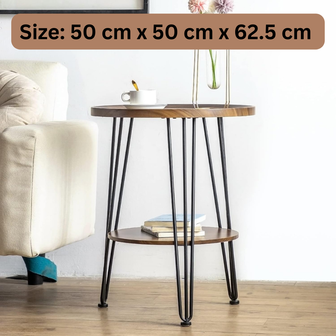 HOMERO Premium Natural Wood Double-Layer Storage Round Accent Table