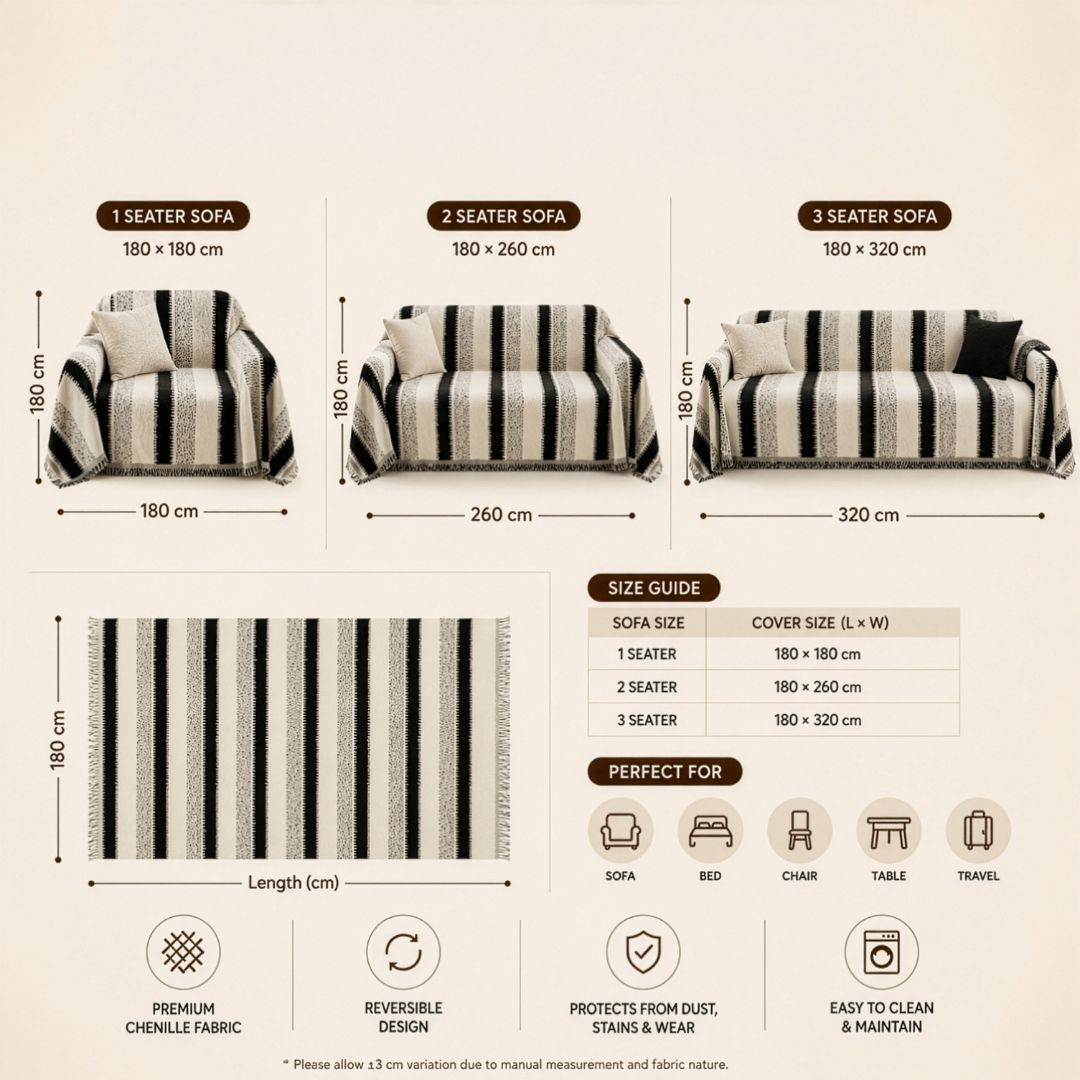 Premium Chenille Fabric Reversible Sofa Throw Cover