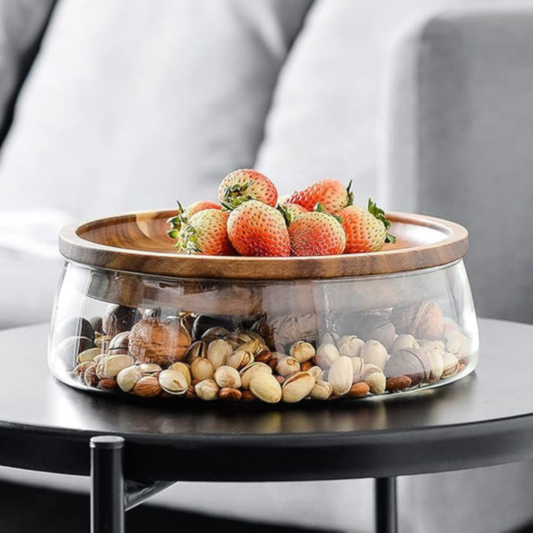 HOMERO Premium Multi-Purpose Glass Airtight Storage Bowl with Wooden Lid