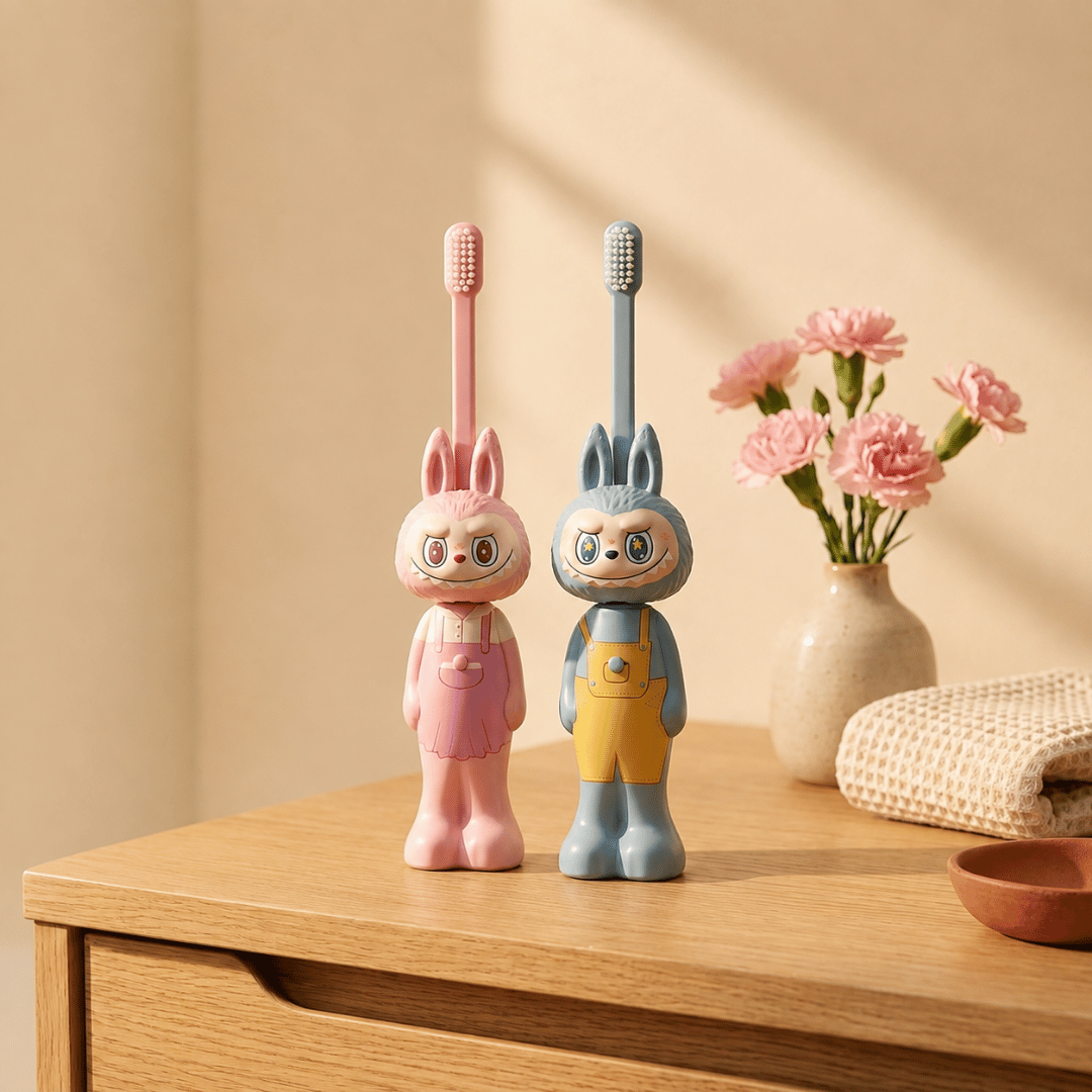 Homero Cute Labubu Ultra Soft Bristles Toothbrush 2 Piece (Pink and Blue)