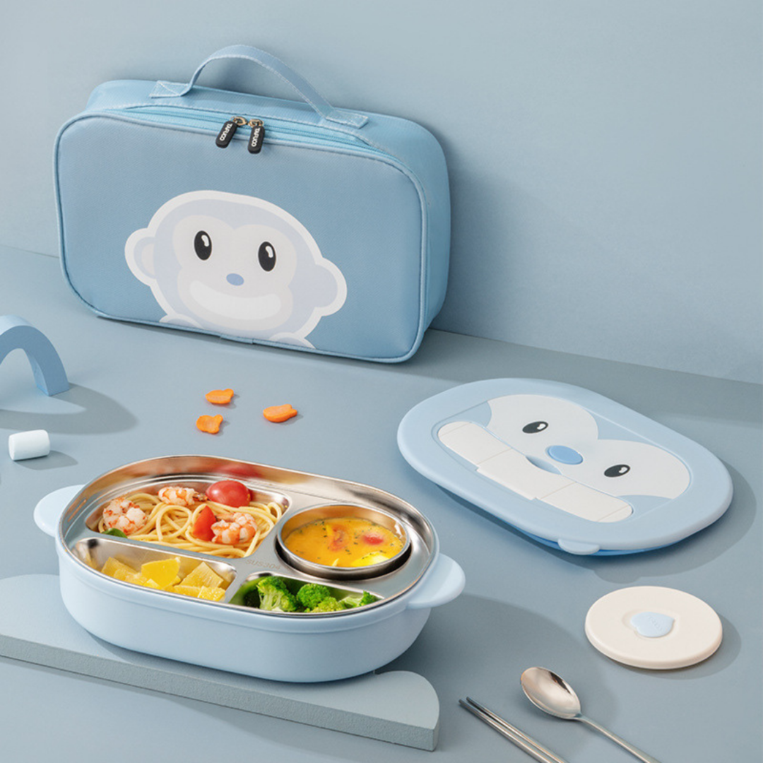 Homero 4-Compartment Cute Monkey Kids Stainless Steel Lunch Box