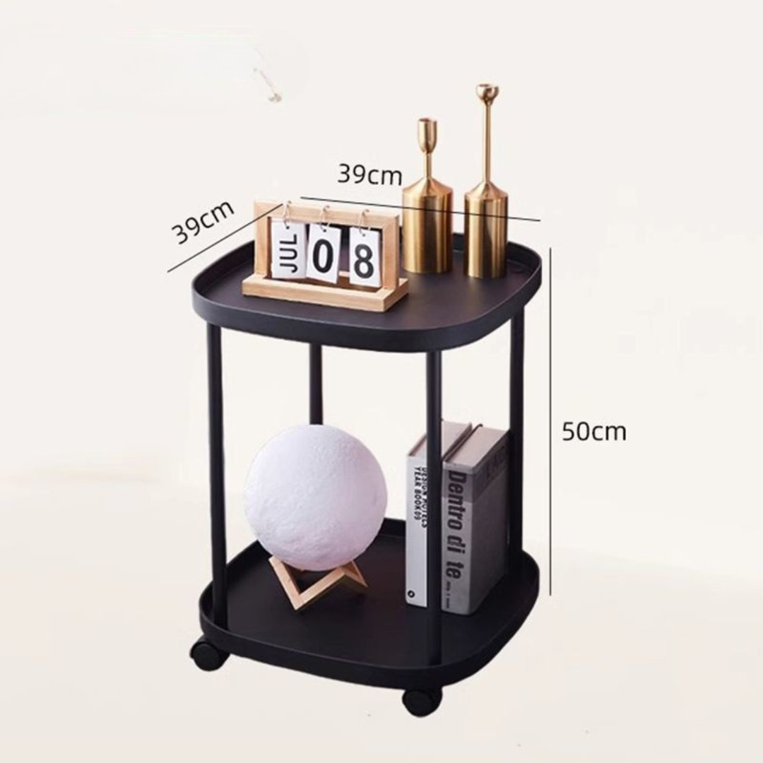 Homero Multipurpose Plastic Side Table with Wheels (2 Layer)