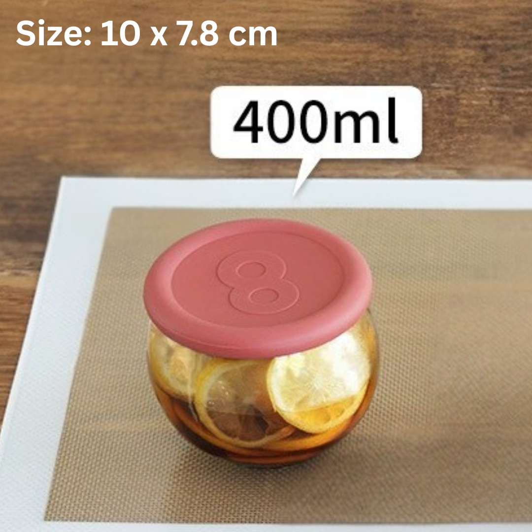 HOMERO Premium Round Glass Storage Jar Airtight Silicone Lid 400ml