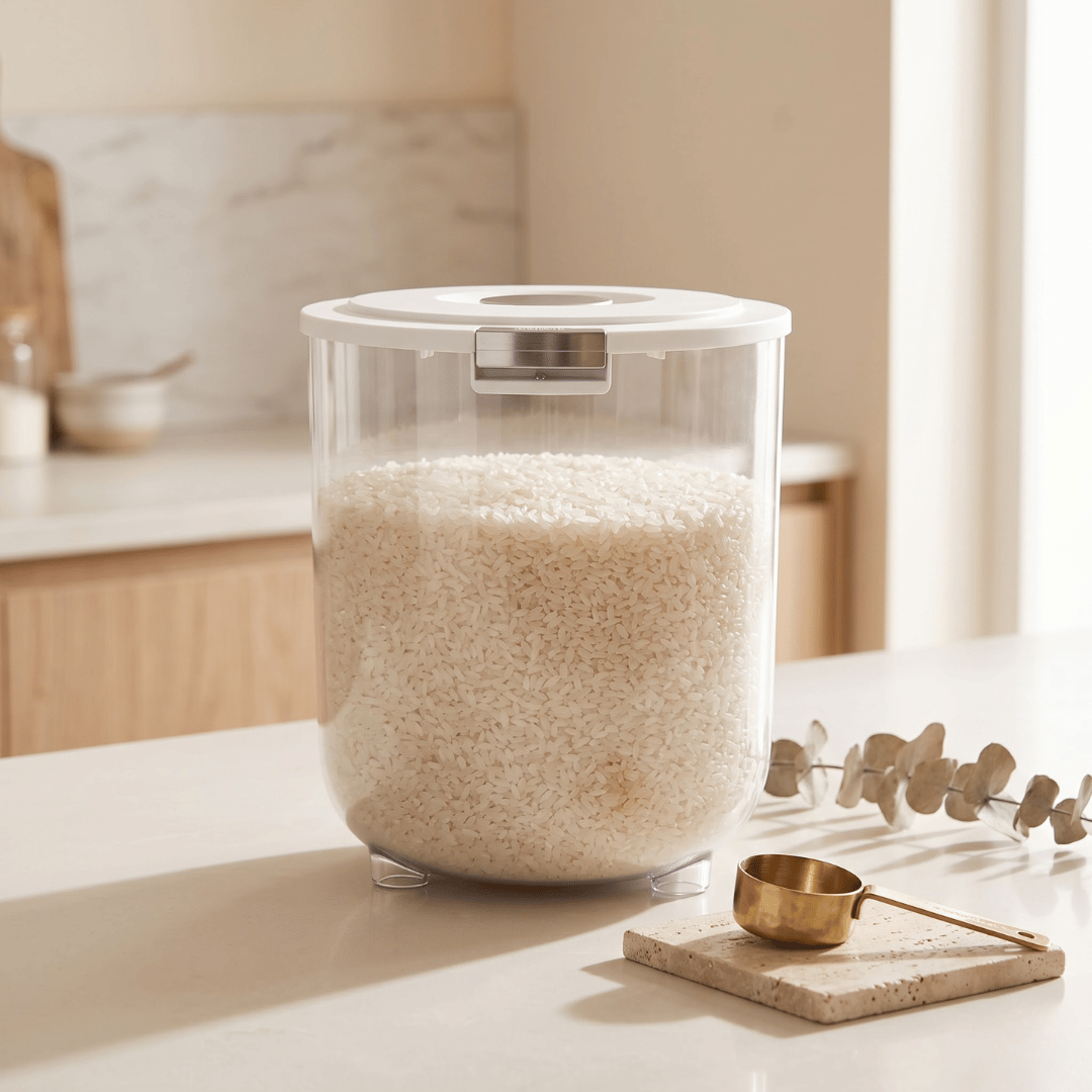 Homero Large Capacity Transparent Rice Container with One-Click Lid