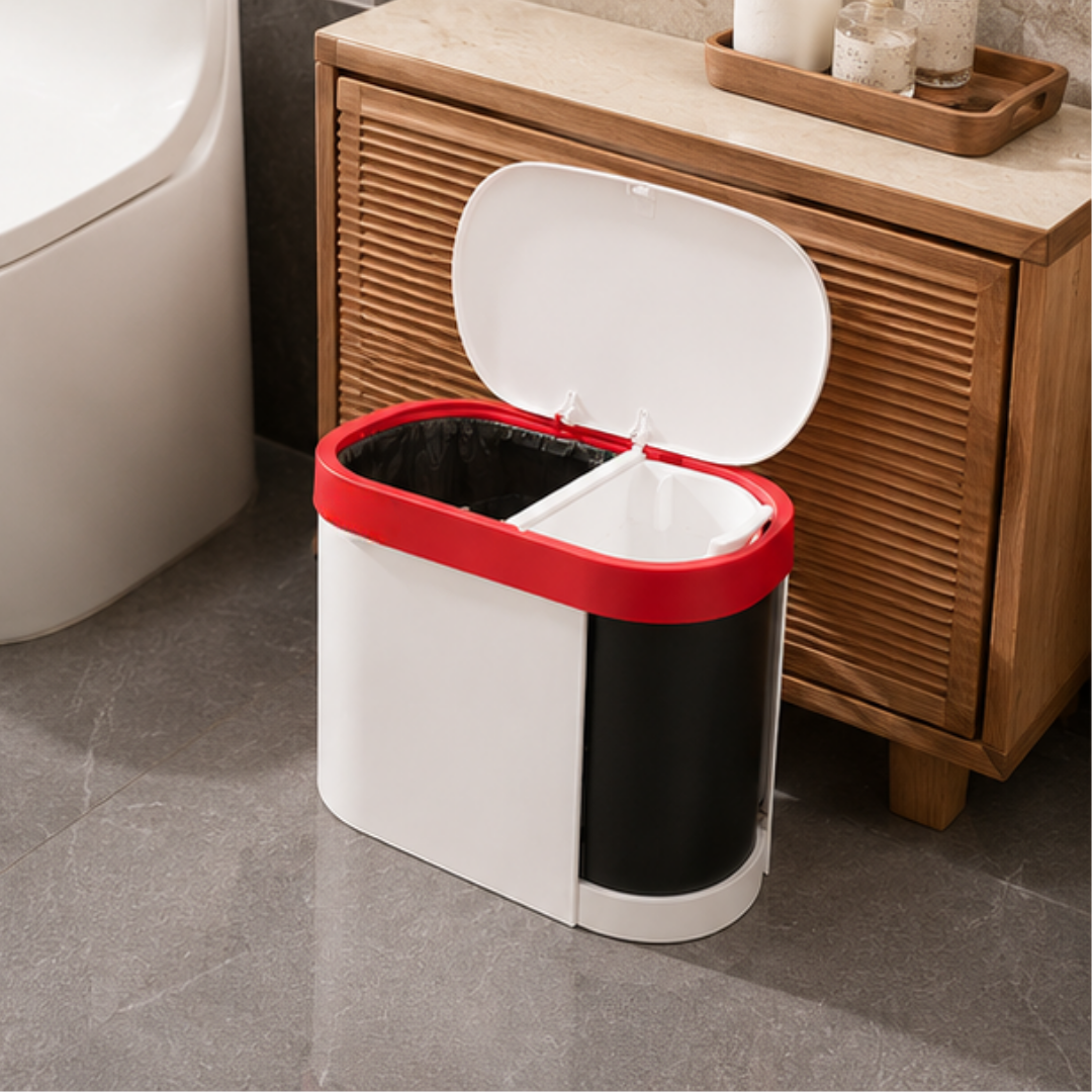 Multipurpose Dry Wet Separation Plastic Waste Bin With Sealed Lid (15L)