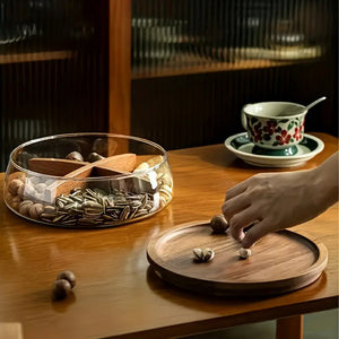 HOMERO Premium Multi-Purpose Glass Airtight Storage Bowl with Wooden Lid