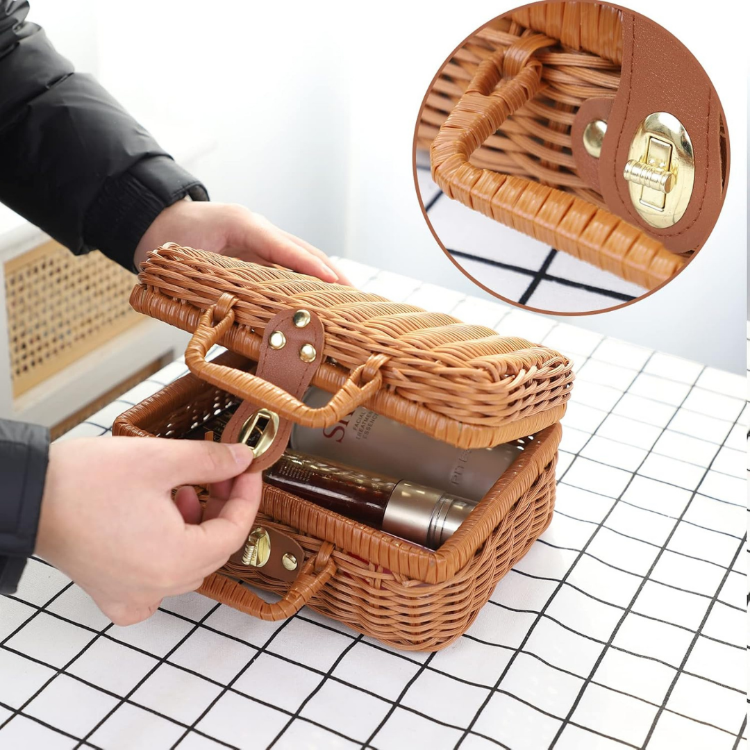 HOMERO Elegant Mini Rattan Travel Suitcase Stylish Carry Case