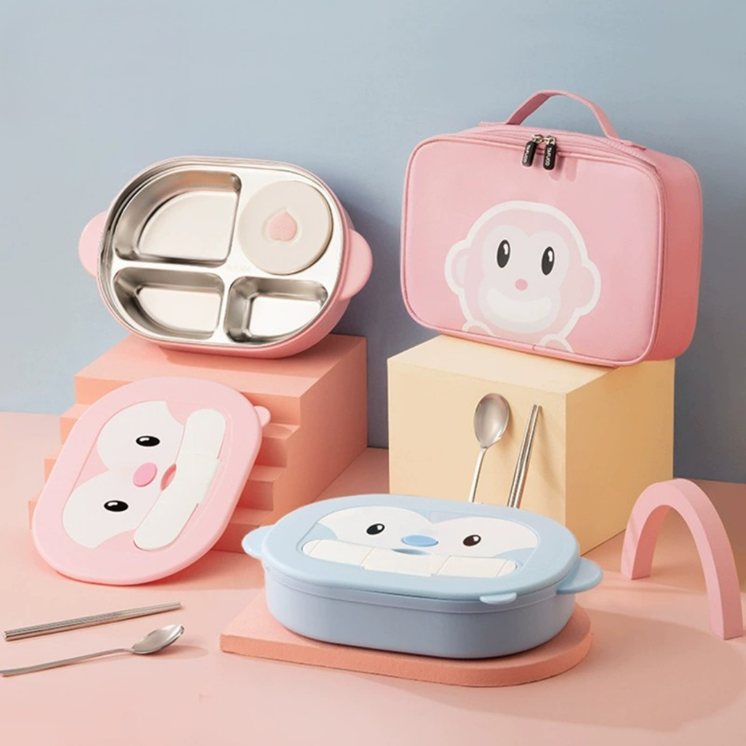 Homero 4-Compartment Cute Monkey Kids Stainless Steel Lunch Box