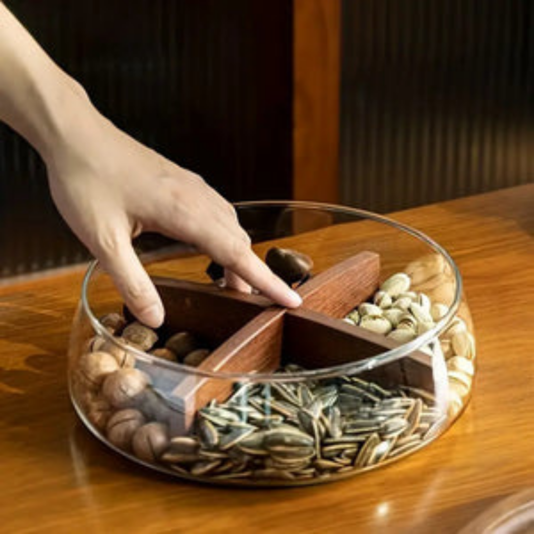 HOMERO Premium Multi-Purpose Glass Airtight Storage Bowl with Wooden Lid