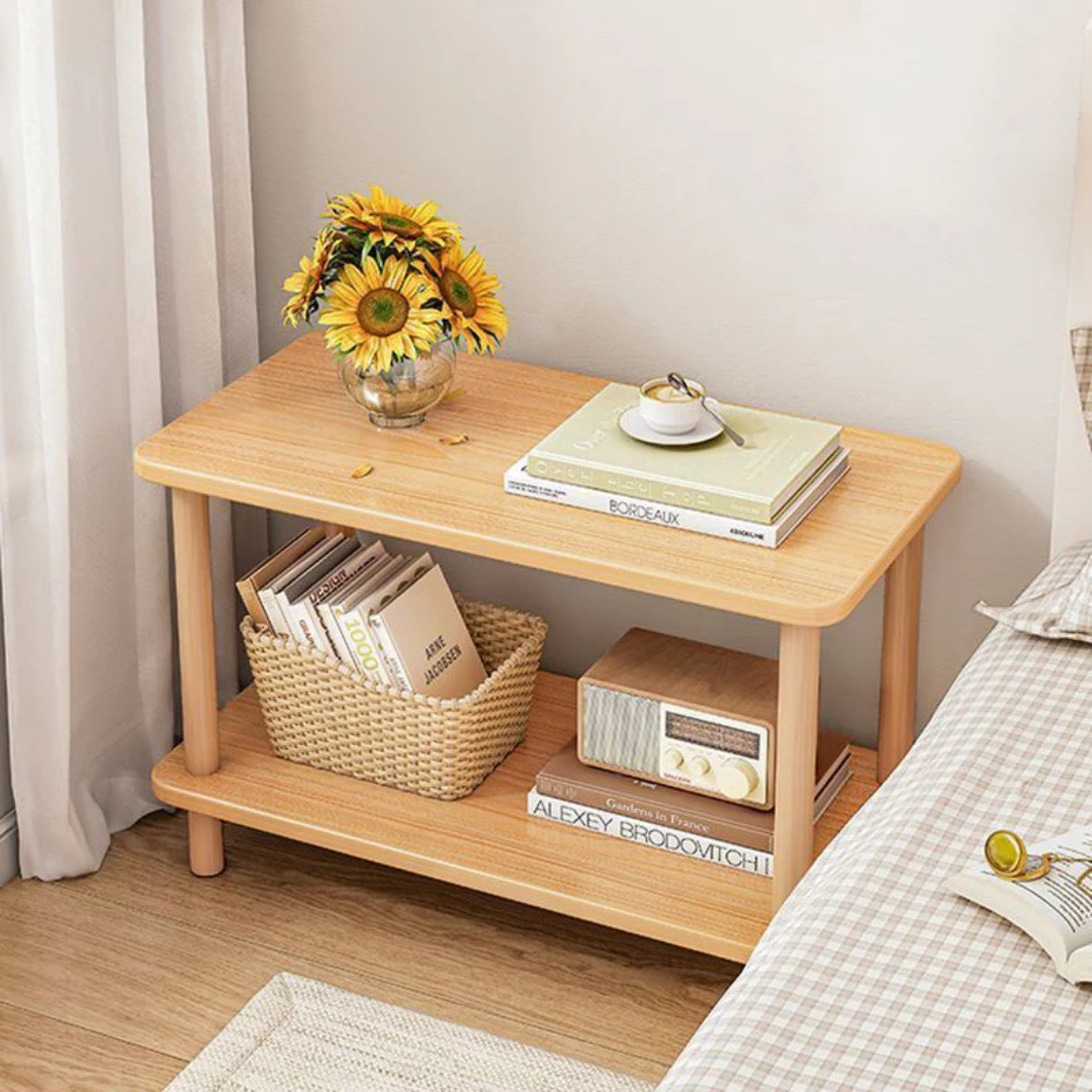 Modern Wooden Dual Layer Storage Shelf Table