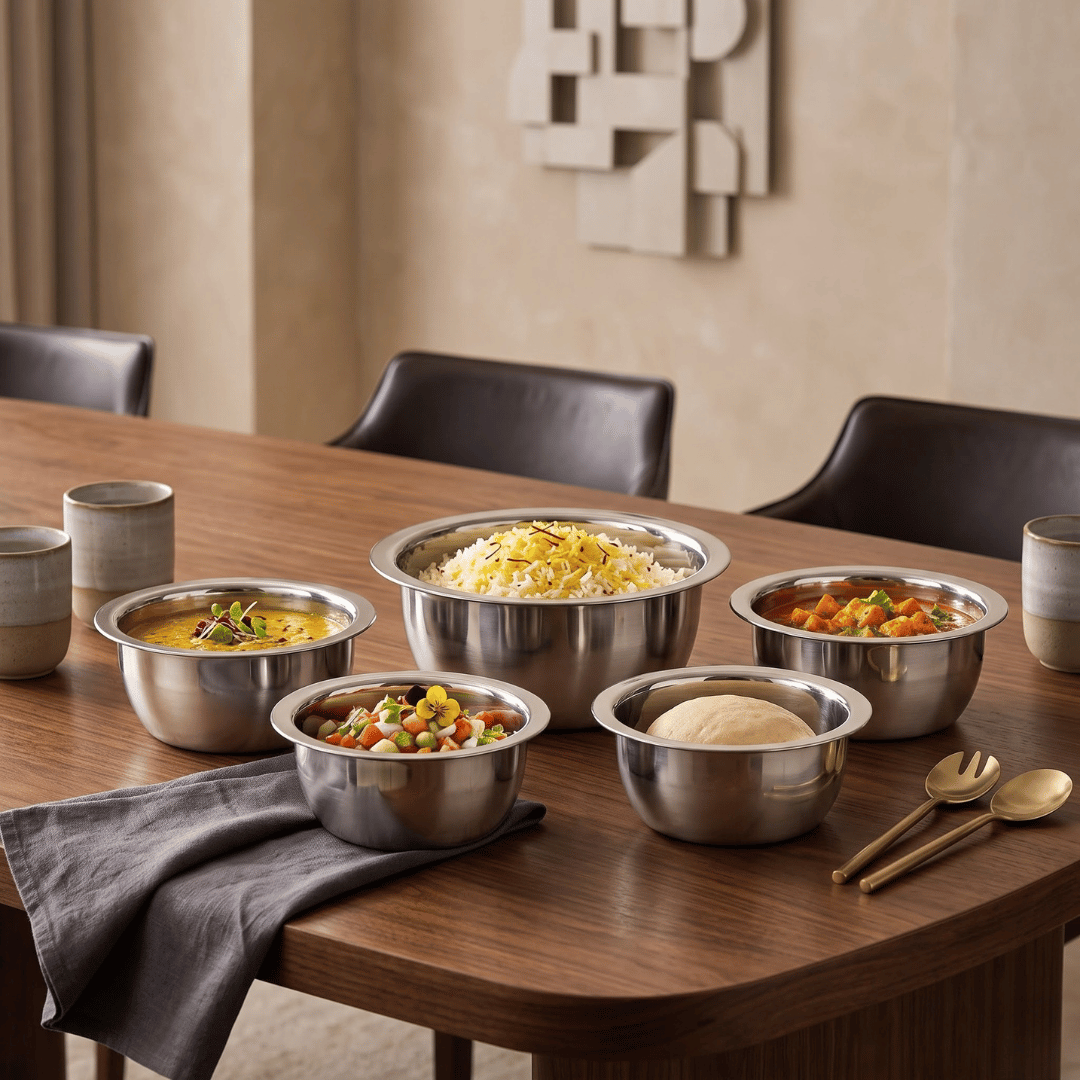 Multipurpose Stainless Steel Thick Bottom Handi (Set of 5)