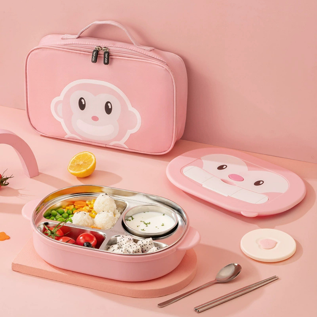 Homero 4-Compartment Cute Monkey Kids Stainless Steel Lunch Box