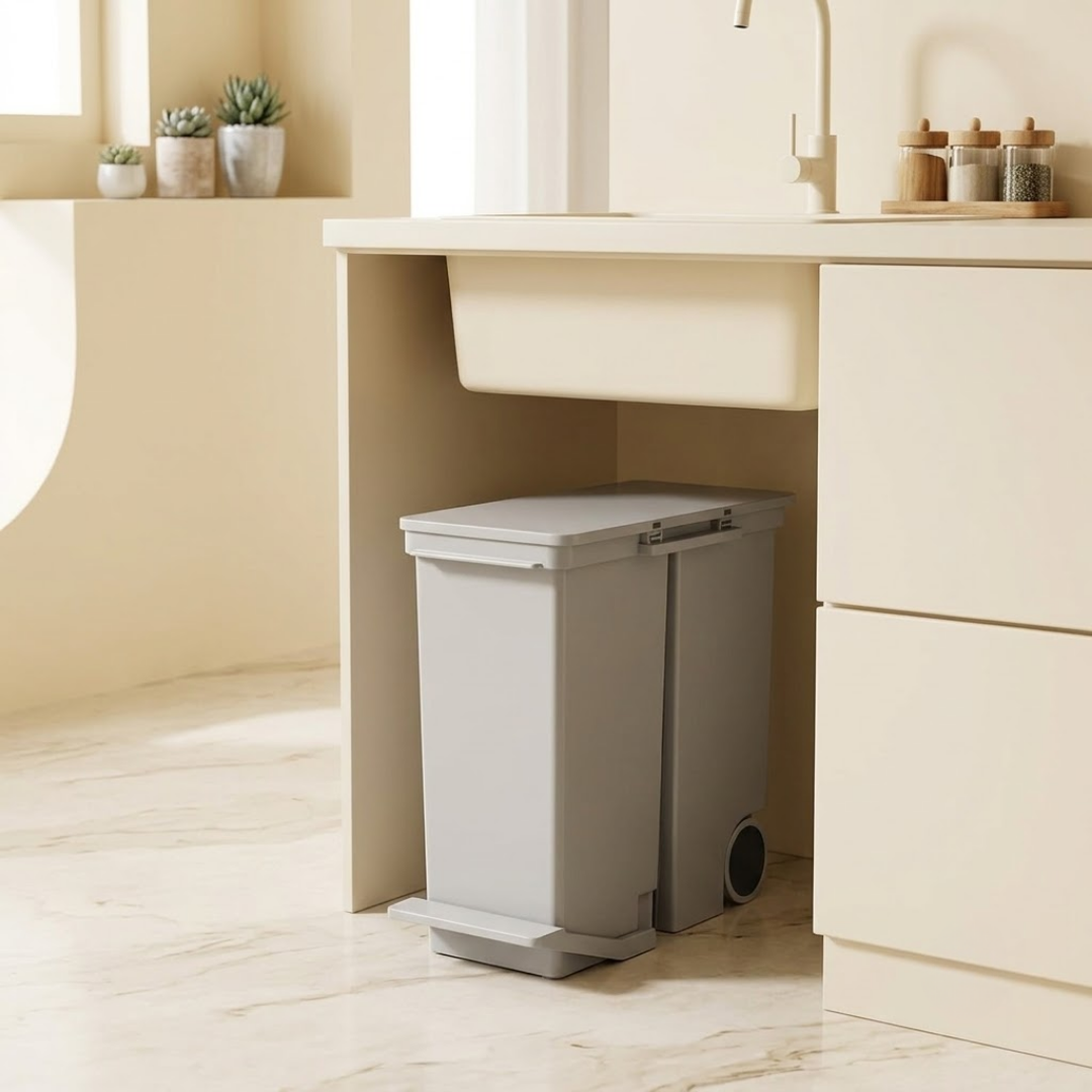 Wet Dry Waste Bin with Pedal Opening & Movable Wheels