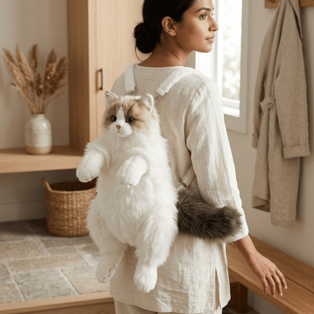 HOMERO Lifelike Stuffed Cat Shape Plush Travel Backpack