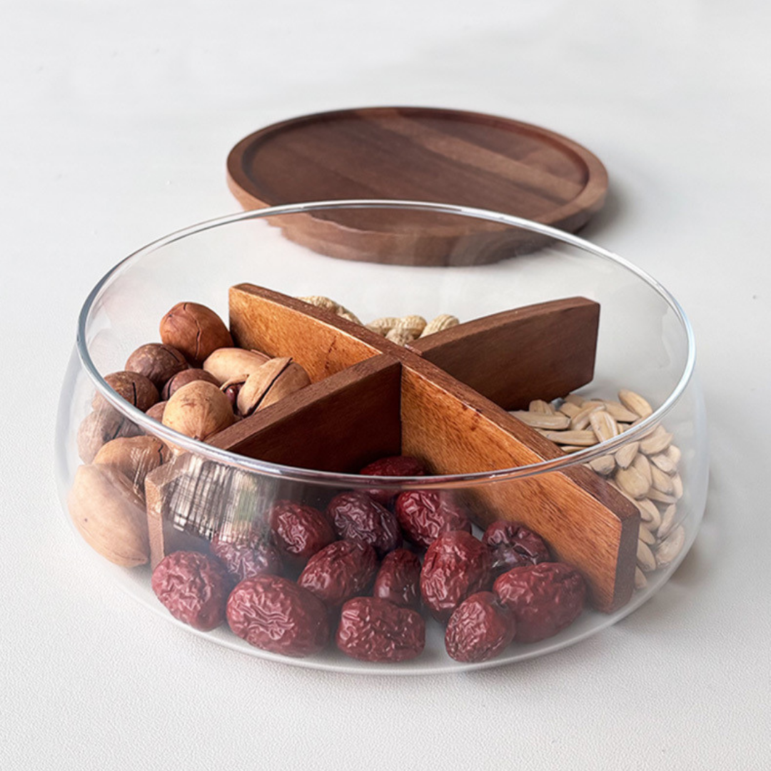 HOMERO Premium Multi-Purpose Glass Airtight Storage Bowl with Wooden Lid