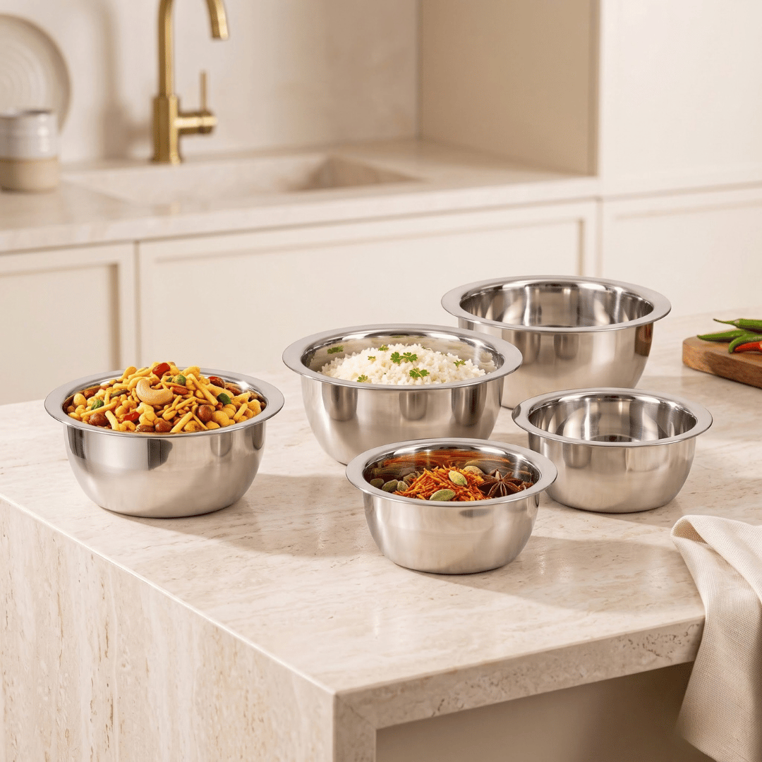 Multipurpose Stainless Steel Thick Bottom Handi (Set of 5)
