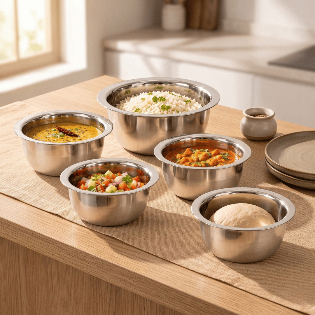 Multipurpose Stainless Steel Thick Bottom Handi (Set of 5)
