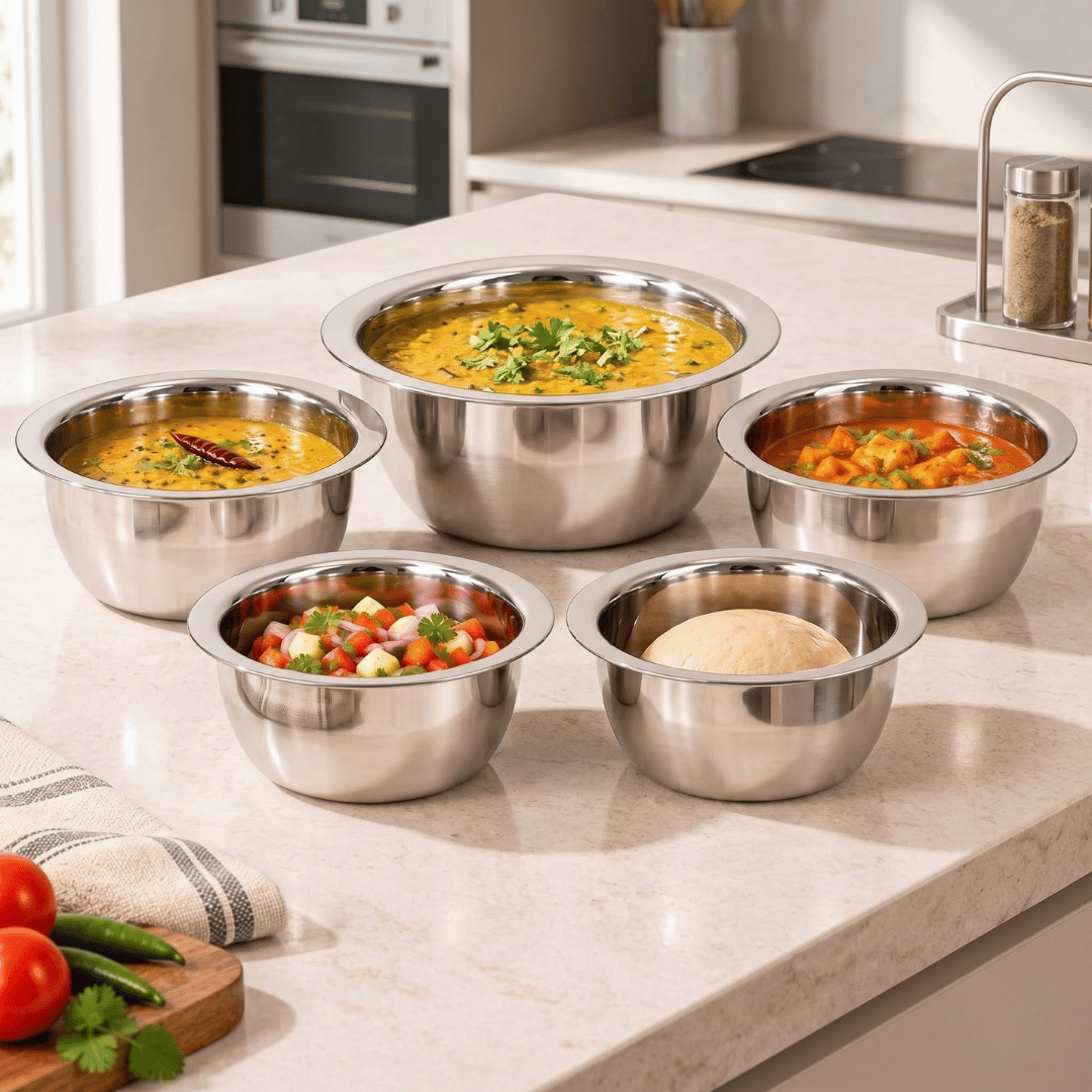 Multipurpose Stainless Steel Thick Bottom Handi (Set of 5)